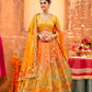 Sterling Mustard Yellow and Orange Embroidered Silk Bridal Lehenga Choli