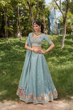 Royal Sky Blue Silk Mehendi Lehenga Choli with Bead Embroidery Elegant