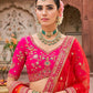 Rani Pink and Orange Silk Embroidered Bridal Lehenga Choli