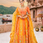 Orange & Mustard Yellow Zari Tissue Embroidered Lehenga Set