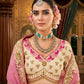 Beige and Pink Embroidered Silk Bridal Lehenga Choli with Net Dupatta