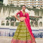 Olive Green Rani Pink Kalamkari Banarasi Lehenga Choli