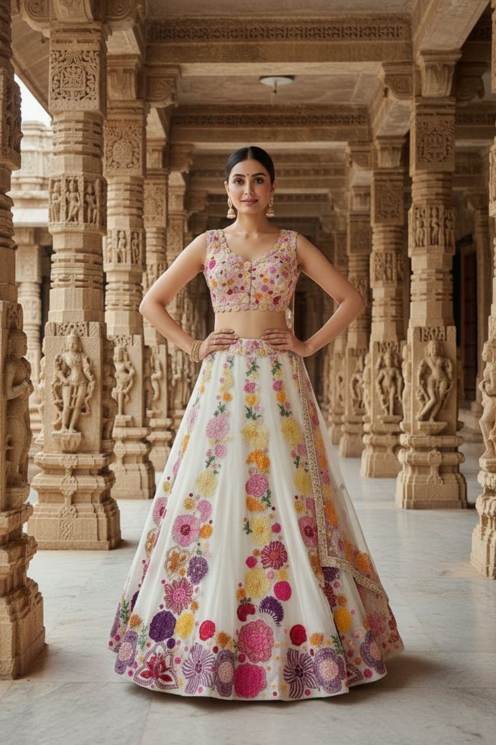Chinon Multi-Thread & Sequin Embroidered Semi-Stitched Lehenga Choli