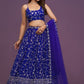 Designer Royal Blue Mirror Work Lehenga Set with Strappy Choli & Net Dupatta