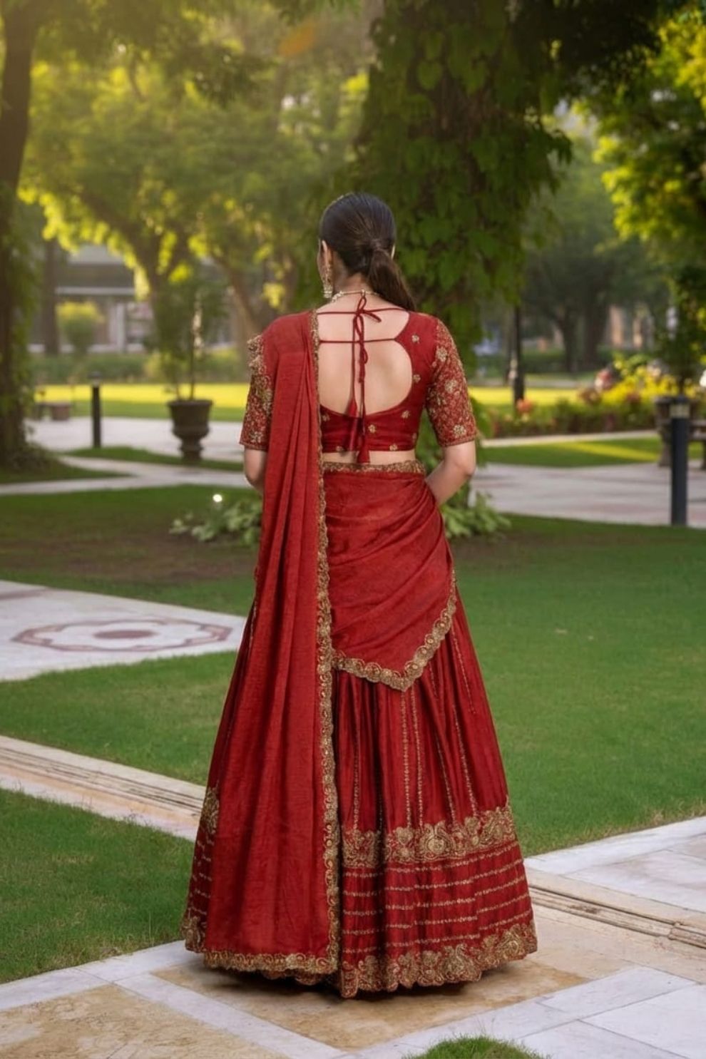 Sequin Work Rust Orange Rangoli Silk Wedding Lehenga Choli with Matching Dupatta