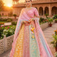 Pastel Multicolor Organza Embroidered Lehenga Set with Ombre Net Dupatta