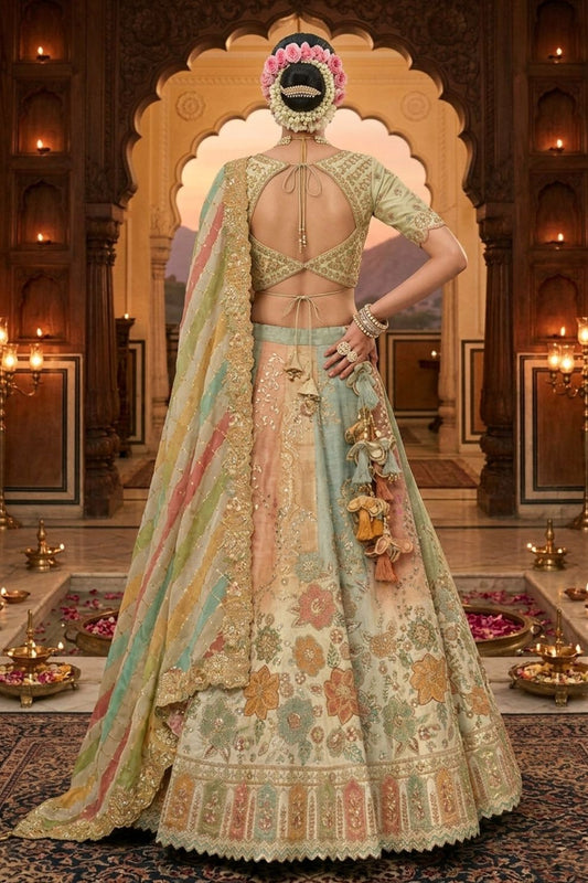Multicolor Silk Blend Embroidered Bridal Lehenga with Thread Embroidery and Sequins Work