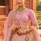 Dusty Pink and Grey Ombre Silk Bridal Lehenga with Thread and Moti Work
