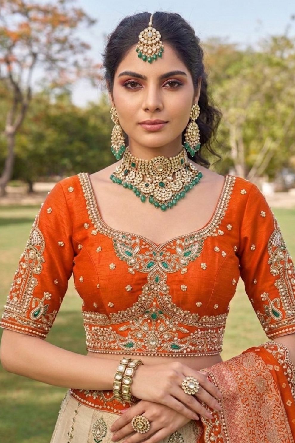 Tissue Silk Wedding Lehenga Choli Peacock Embroidery with Dupatta Elegant
