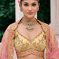 Mustard Yellow and Peach Embroidered Silk Bridal Lehenga Choli