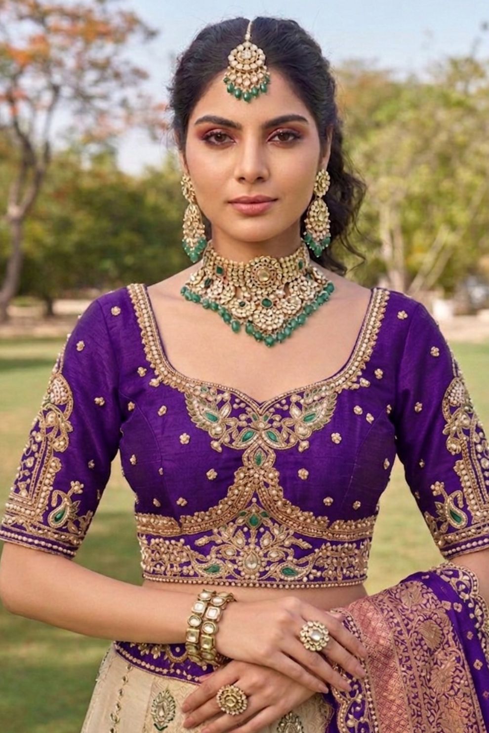 Purple Tissue Silk Wedding Lehenga Choli Peacock Embroidery with Dupatta Elegant