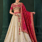 Cream Rani Pink Kalamkari Banarasi Lehenga Choli