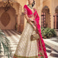 Cream Rani Pink Kalamkari Banarasi Lehenga Choli