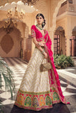 Cream Rani Pink Kalamkari Banarasi Lehenga Choli