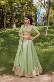 Royal Pista Green Silk Mehendi Lehenga Choli with Bead Embroidery Elegant