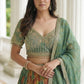 Green Kanjivaram Silk A-Line Lehenga Choli with Beads Work Elegant