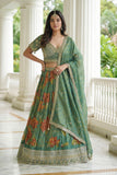 Green Kanjivaram Silk A-Line Lehenga Choli with Beads Work Elegant