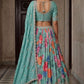 Blue Tissue Bead Work Bridesmaid Lehenga Choli with Dupatta Elegant Wear