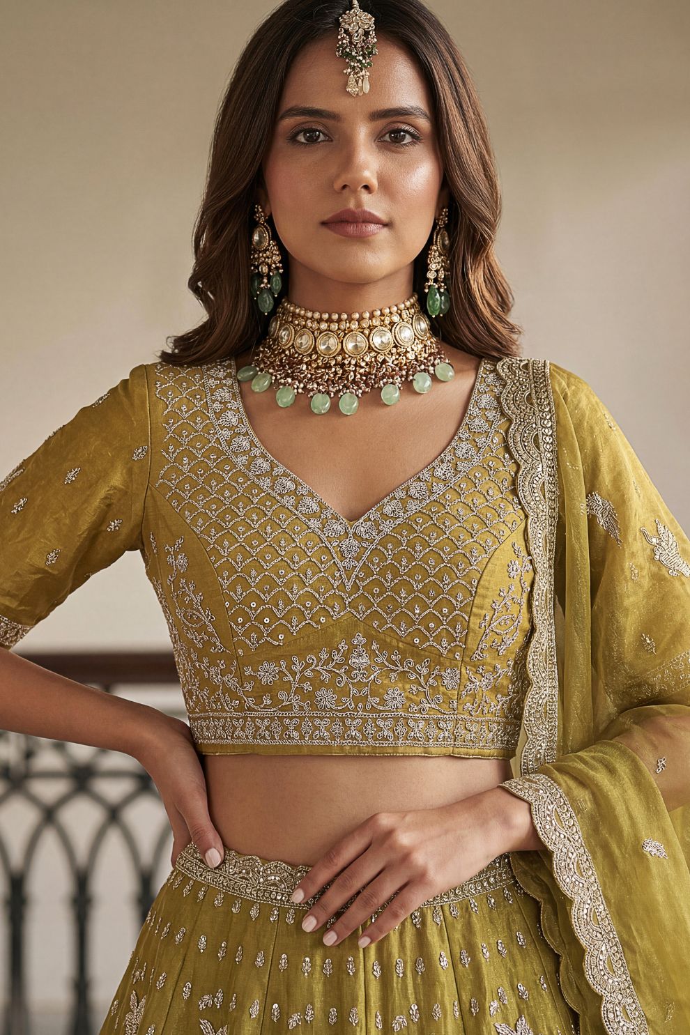 Tissue Lehenga Embroidered Sequins Stones Beads Zari Work Elegant Wear
