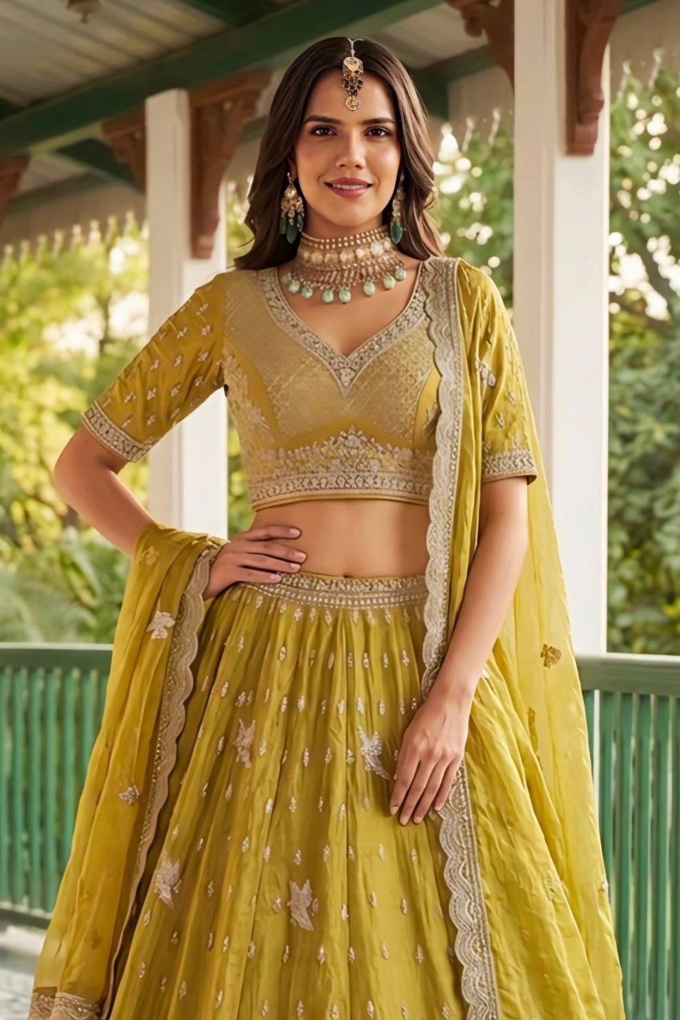 Tissue Lehenga Embroidered Sequins Stones Beads Zari Work Elegant Wear
