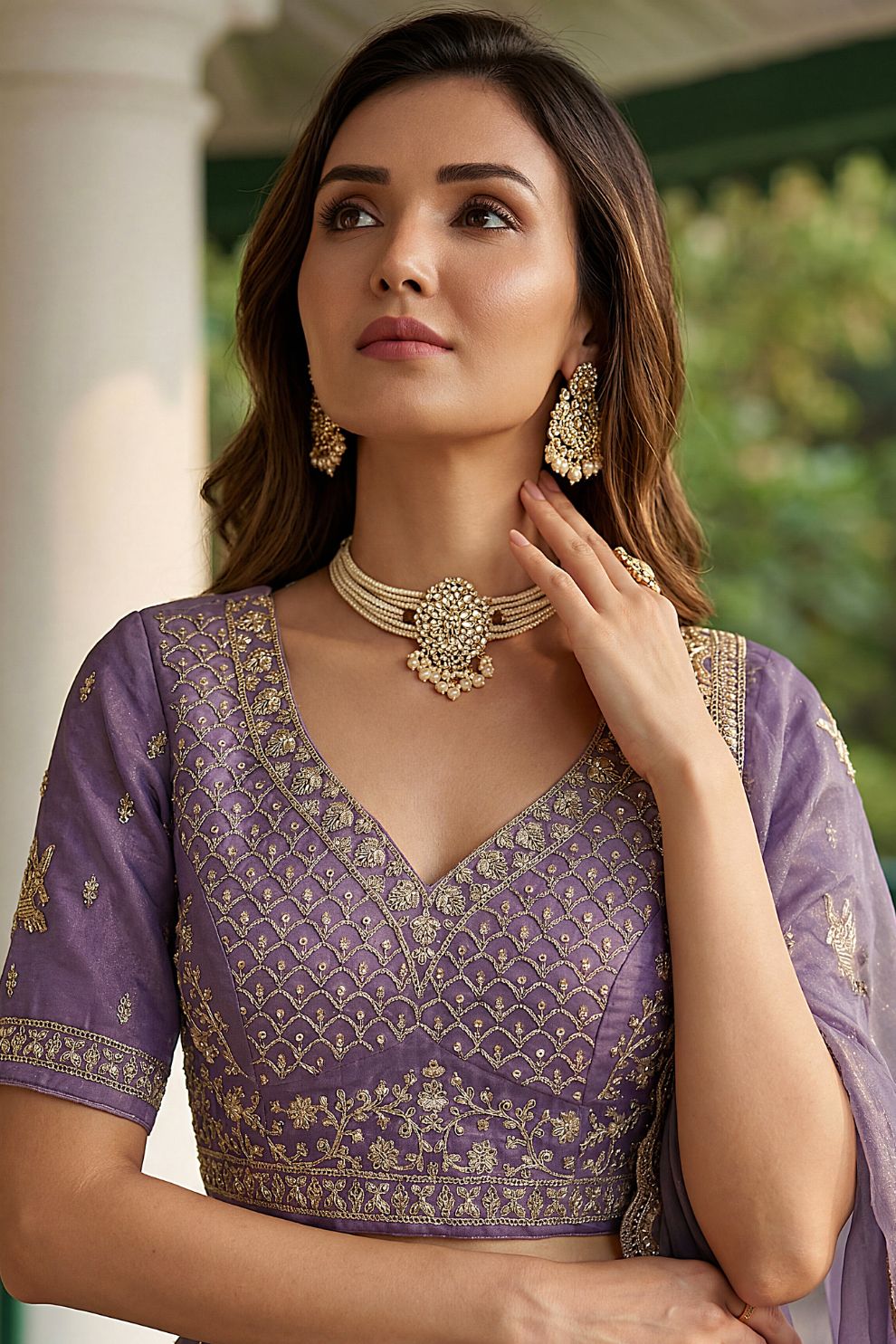 Purple Tissue Lehenga Embroidered Sequins Stones Beads Zari Work Elegant Wear