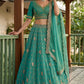 Rama Green Tissue Lehenga Embroidered Sequins Stones Beads Zari Work Elegant Wear