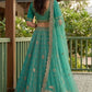 Rama Green Tissue Lehenga Embroidered Sequins Stones Beads Zari Work Elegant Wear