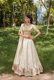 Royal Off white Silk Mehendi Lehenga Choli with Bead Embroidery Elegant
