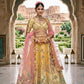 Mustard Yellow and Soft Pink Embroidered Silk Bridal Lehenga Choli