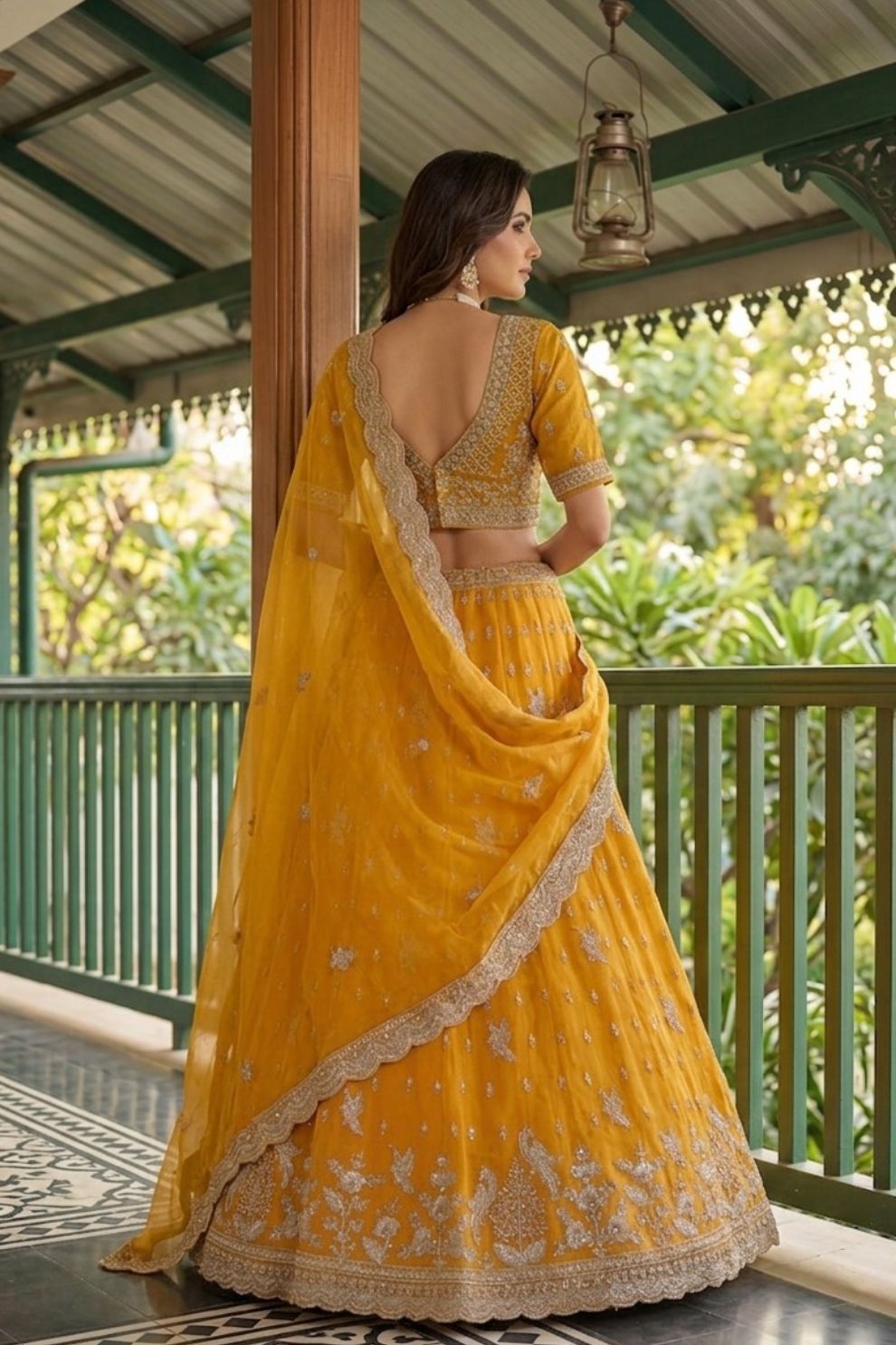 Yellow Tissue Lehenga Embroidered Sequins Stones Beads Zari Work Elegant Wear