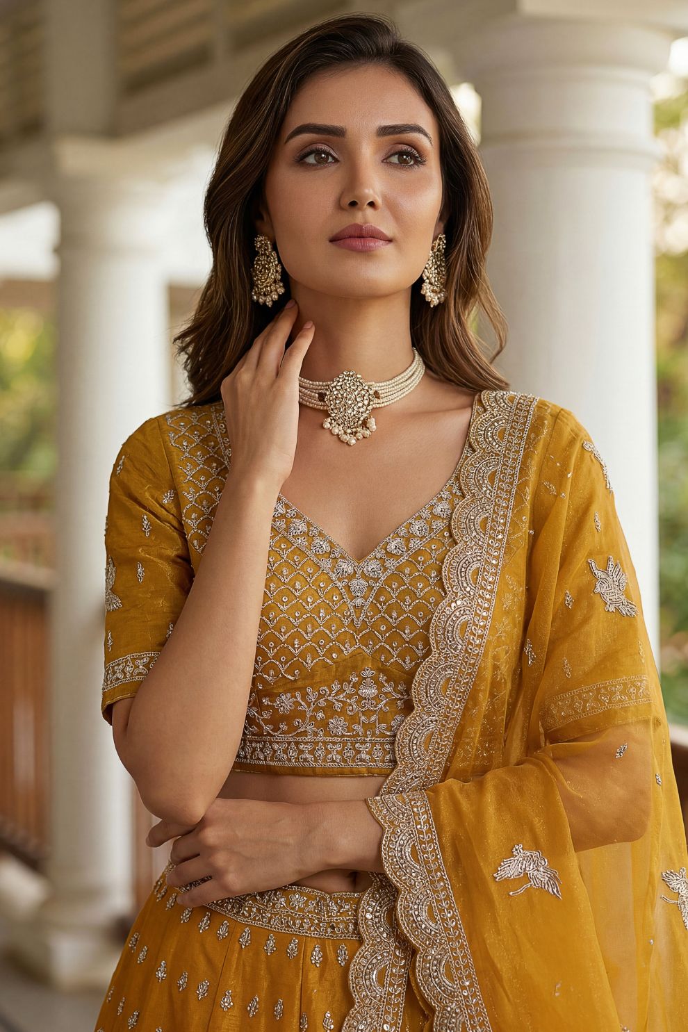 Yellow Tissue Lehenga Embroidered Sequins Stones Beads Zari Work Elegant Wear