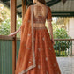 Orange Tissue Lehenga Embroidered Sequins Stones Beads Zari Work Elegant Wear