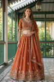 Orange Tissue Lehenga Embroidered Sequins Stones Beads Zari Work Elegant Wear