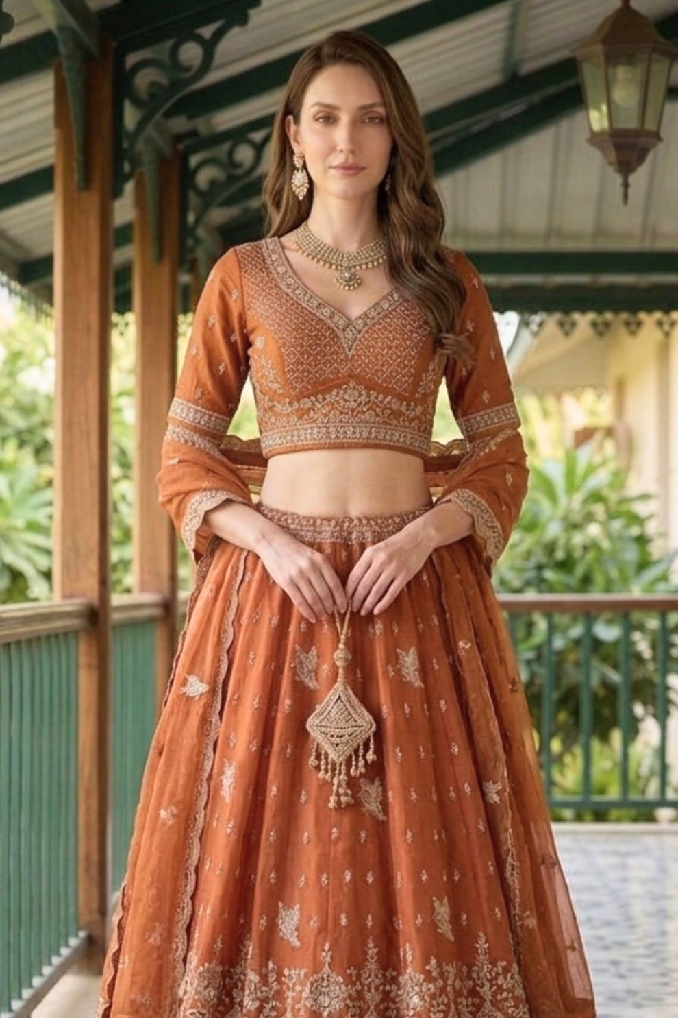 Orange Tissue Lehenga Embroidered Sequins Stones Beads Zari Work Elegant Wear