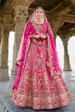 Traditional Rani Pink Silk Embroidered Bridal Lehenga with Sequin and Bead Details