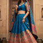 Kalamkari Banarasi Silk Lehenga Choli Peacock Blue
