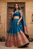 Kalamkari Banarasi Silk Lehenga Choli Peacock Blue