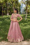 Royal Pink Silk Mehendi Lehenga Choli with Bead Embroidery Elegant