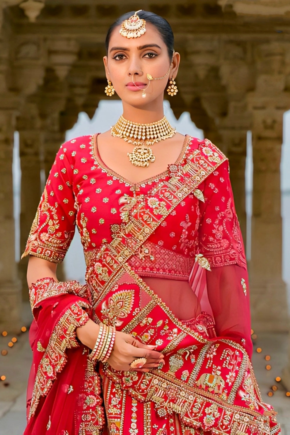 Red Silk Bridal Lehenga Choli with Heavy Zari and Dori Heritage Embroidery