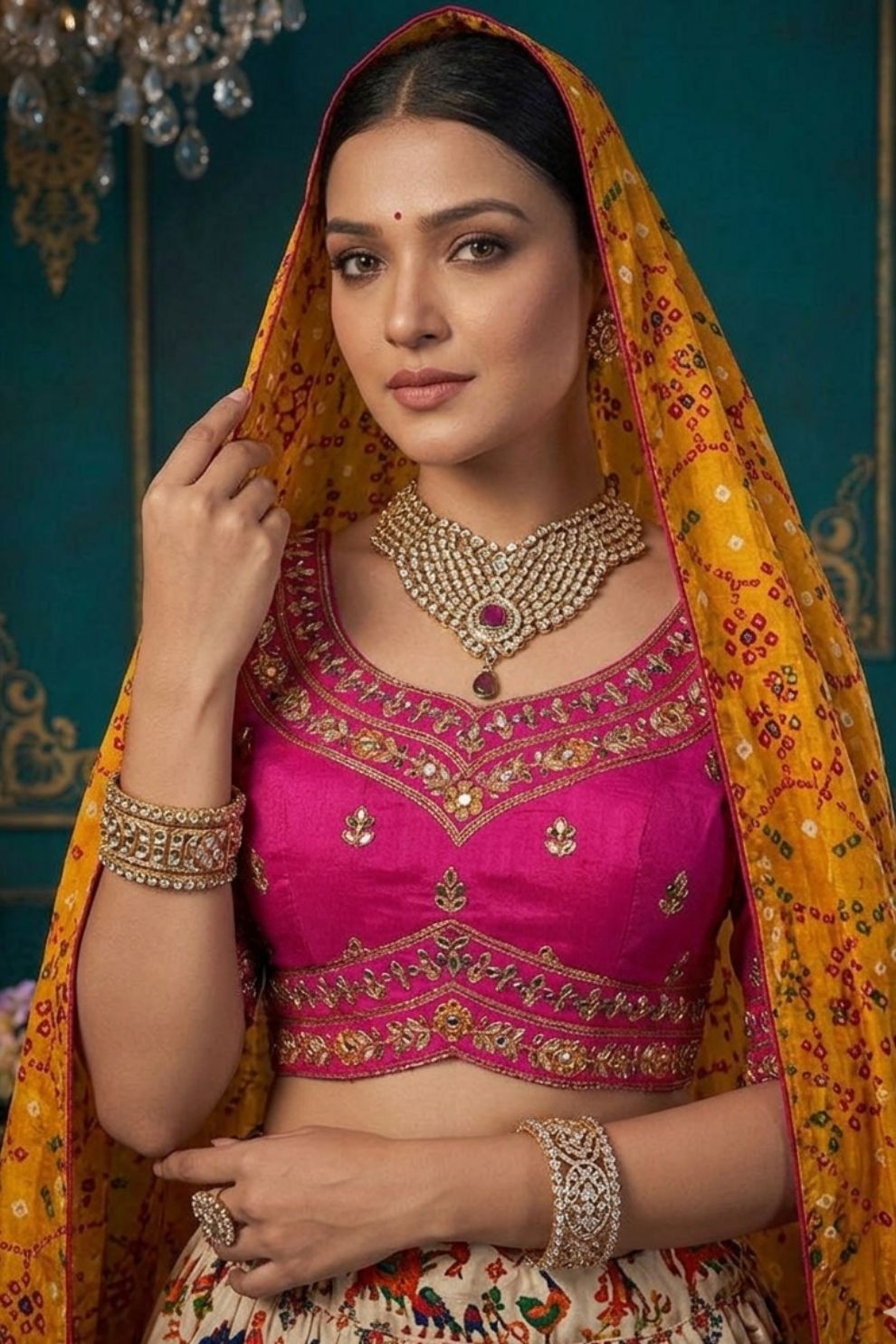Multi Color Dola Silk Lehenga Choli Weaving Work Wedding Wear Elegant