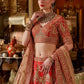 Vermillion Red Silk Bridal Lehenga Golden Paisley Zari Embroidery