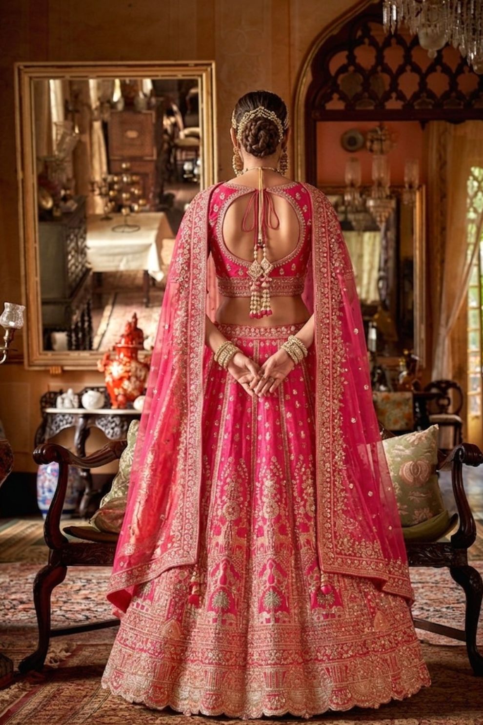 Rani Pink Silk Bridal Lehenga Signature Belt Zardozi Floral Work Elegant