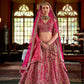 Fuchsia Pink Silk Bridal Lehenga Heavy Zardozi Architectural Motifs