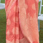 Salmon Orange Lucknowi Chikankari Weaving Silk Saree